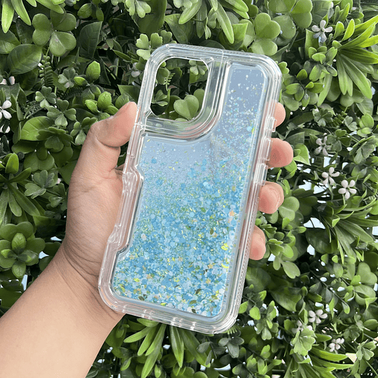 Carcasa brillos iPhone 16 celeste 