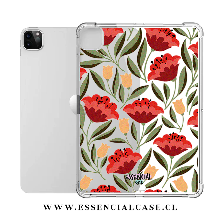 Carcasa iPad transparente SIN ranura diseño flower red 