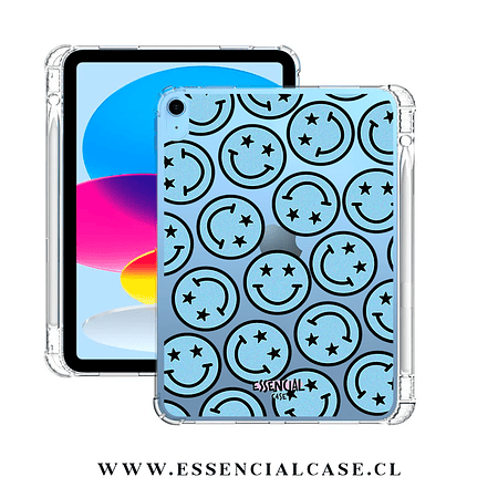 Carcasa iPad transparente CON ranura diseño caras azules 