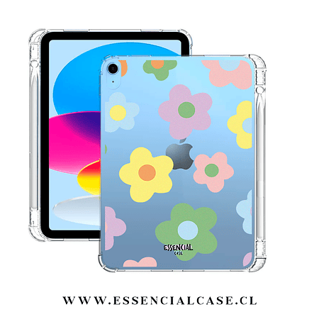 Carcasa iPad transparente CON ranura diseño flores colores 