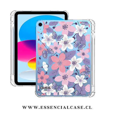 Carcasa iPad transparente CON ranura diseño flores mariposas 