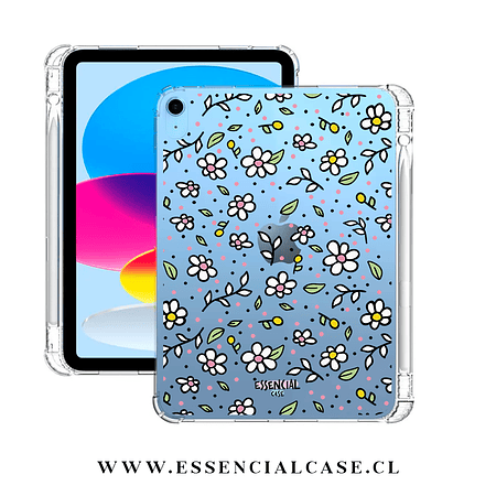 Carcasa iPad transparente CON ranura diseño flores pequeñas