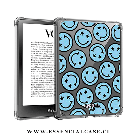 Carcasa transparente Kindle - Kobo diseño caras celeste 