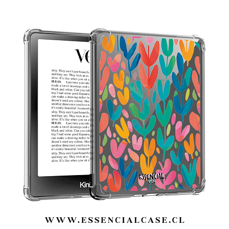 Carcasa transparente Kindle - Kobo diseño flores pinturas 