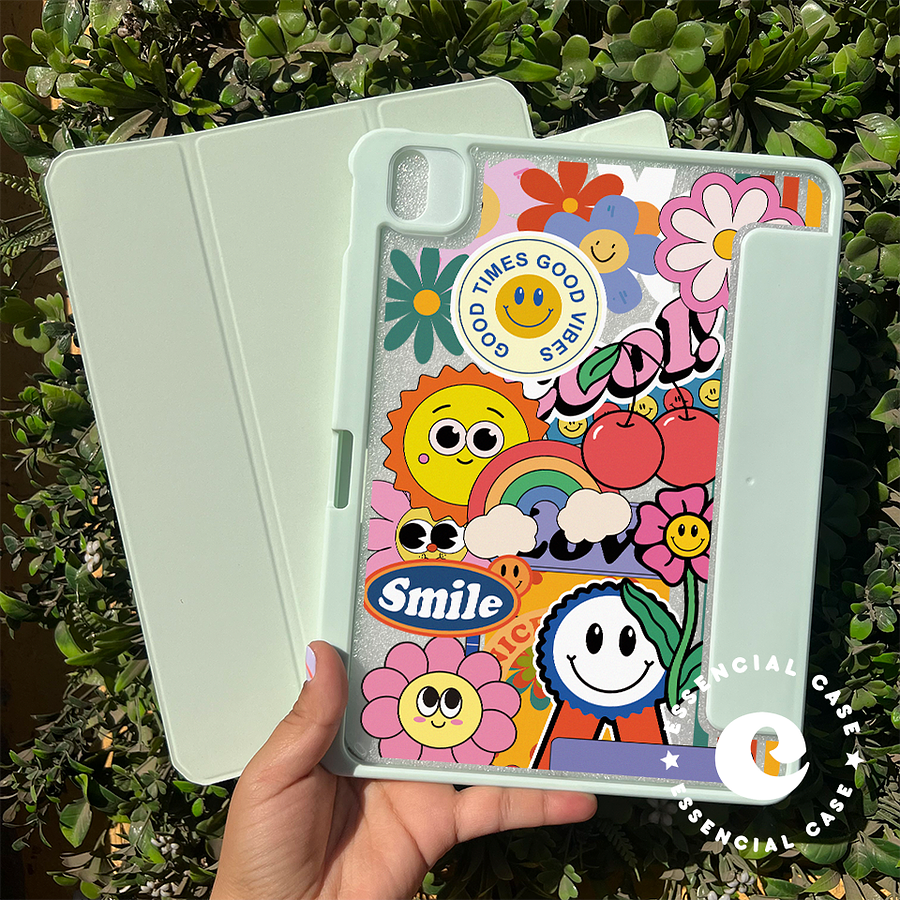 Carcasa iPad desmontable diseño sticker flower 