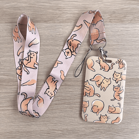 Lanyard + porta credencial Gatos Naranja