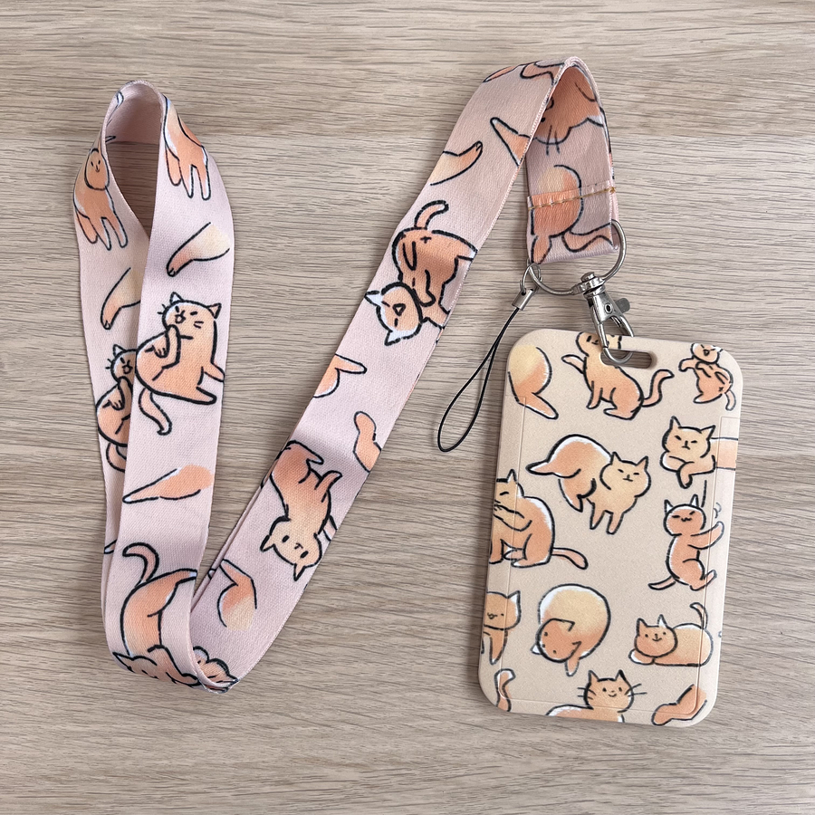 Lanyard + porta credencial Gatos Naranja