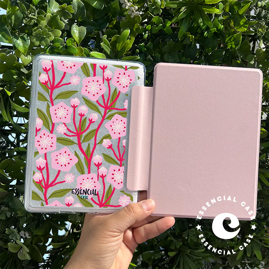 Carcasa KINDLE transparente con tapa diseño flower red pink