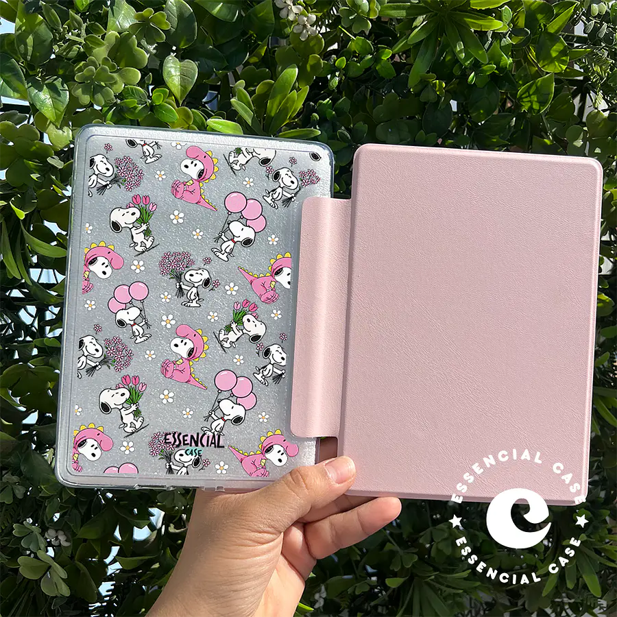 Carcasa KINDLE transparente con tapa diseño snoopy flower rosa