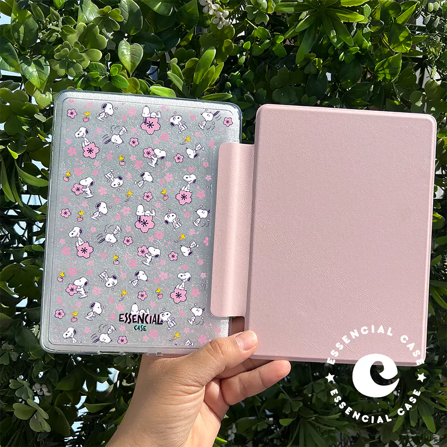 Carcasa KINDLE transparente con tapa diseño snoopy rosa 