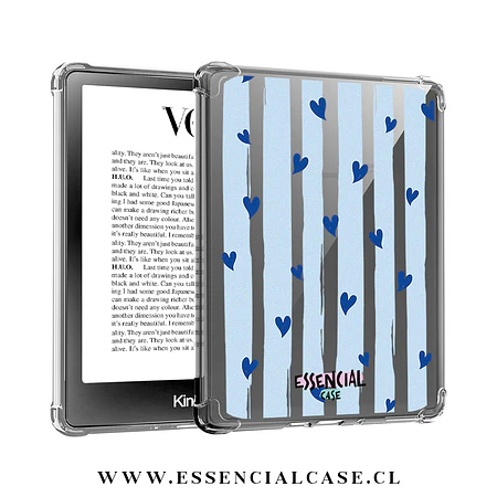 Carcasa transparente Kindle - Kobo diseño corazones lineas azules