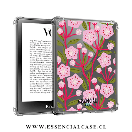 Carcasa transparente Kindle - Kobo diseño flower red pink 