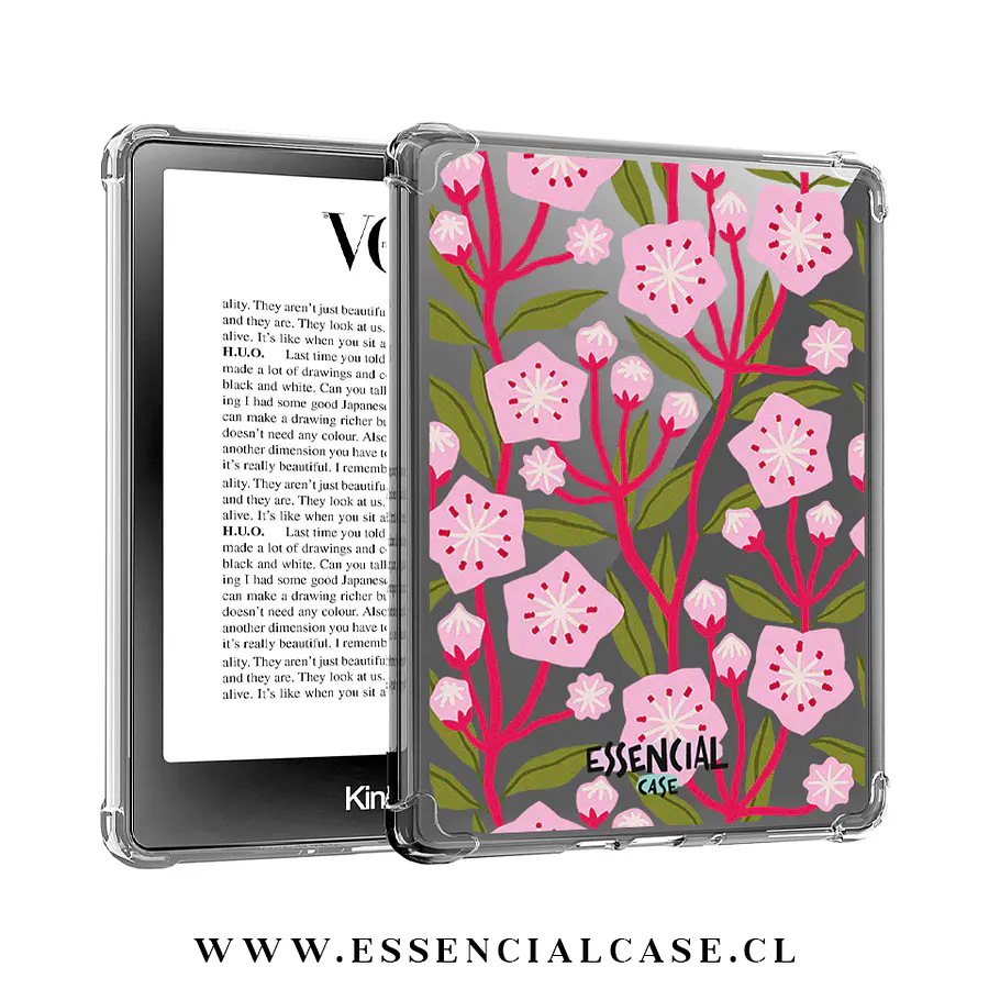 Carcasa transparente Kindle - Kobo diseño flower red pink 