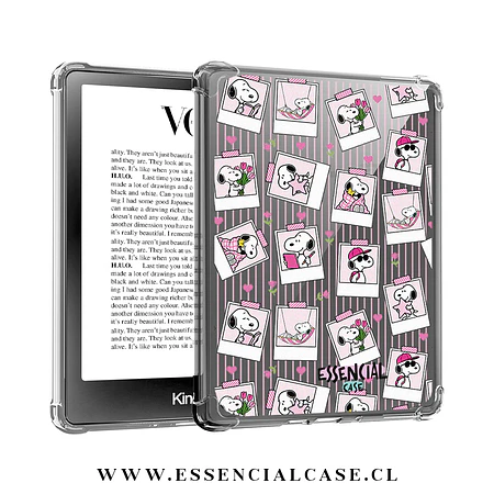 Carcasa transparente Kindle - Kobo diseño snoopy cuadros rosa 