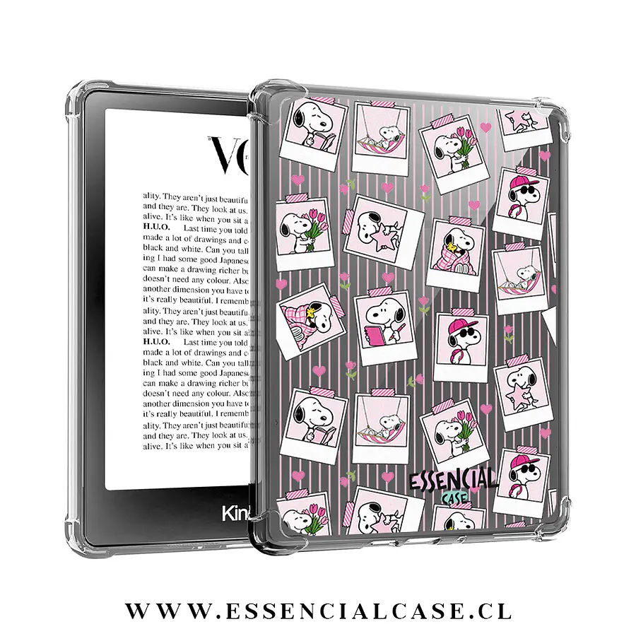Carcasa transparente Kindle - Kobo diseño snoopy cuadros rosa 