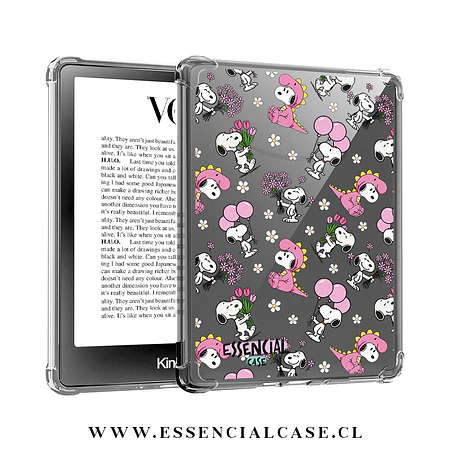 Carcasa transparente Kindle - Kobo diseño snoopy flower rosa 