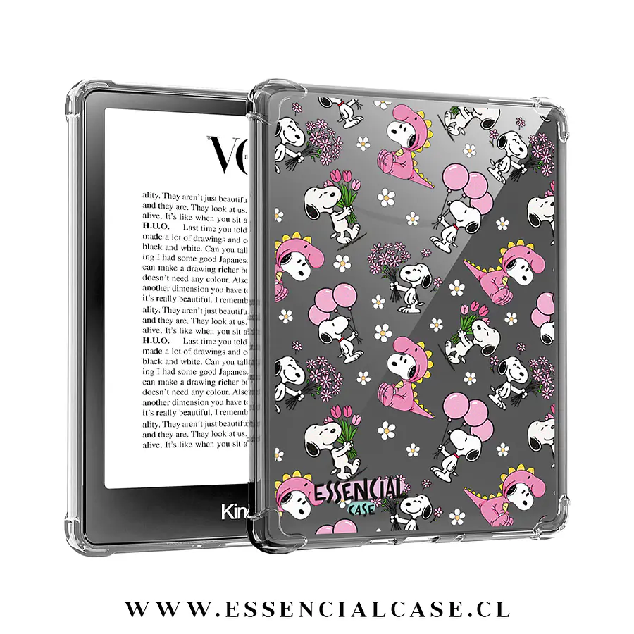 Carcasa transparente Kindle - Kobo diseño snoopy flower rosa 