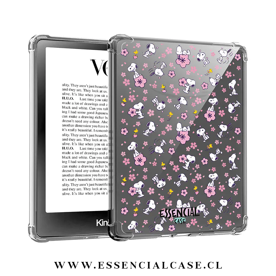 Carcasa transparente Kindle - Kobo diseño snoopy rosa 