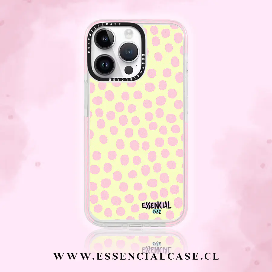 Carcasa diseño puntos rosa con amarillo