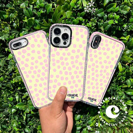 Carcasa diseño puntos rosa con amarillo