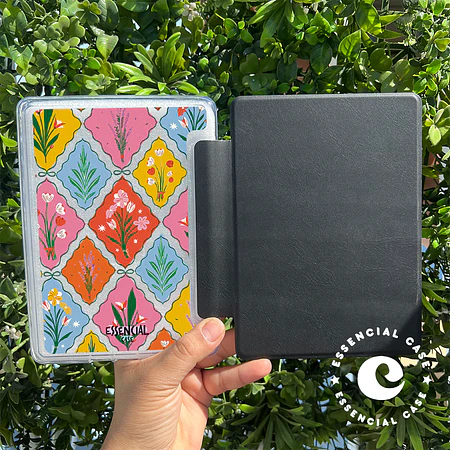 Carcasa KINDLE transparente con tapa diseño cuadro flores 