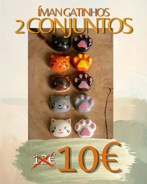 Pack 2 Conjuntos Íman Gatinhos (Carinha + Patinha)