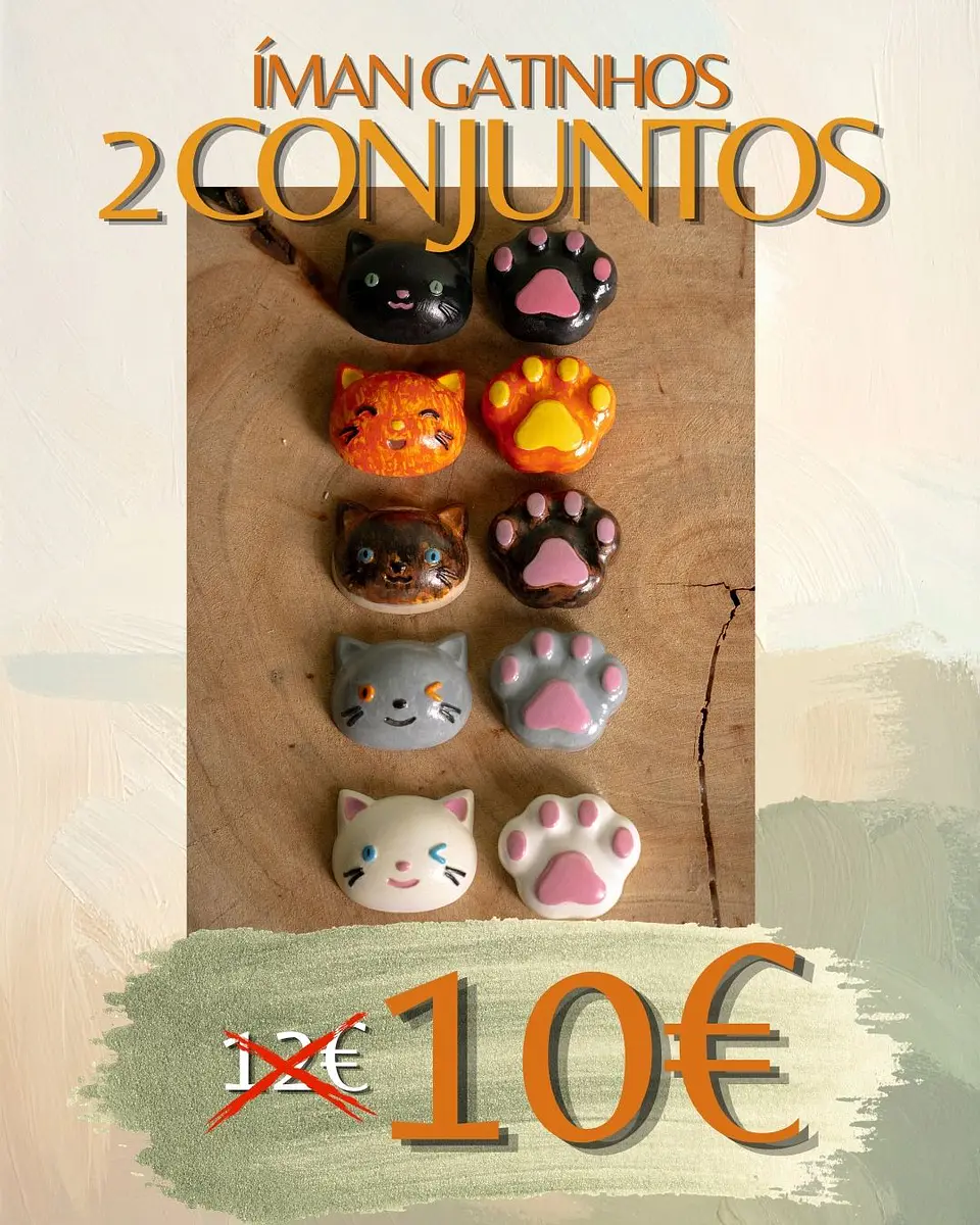 Pack 2 Conjuntos Íman Gatinhos (Carinha + Patinha) 1