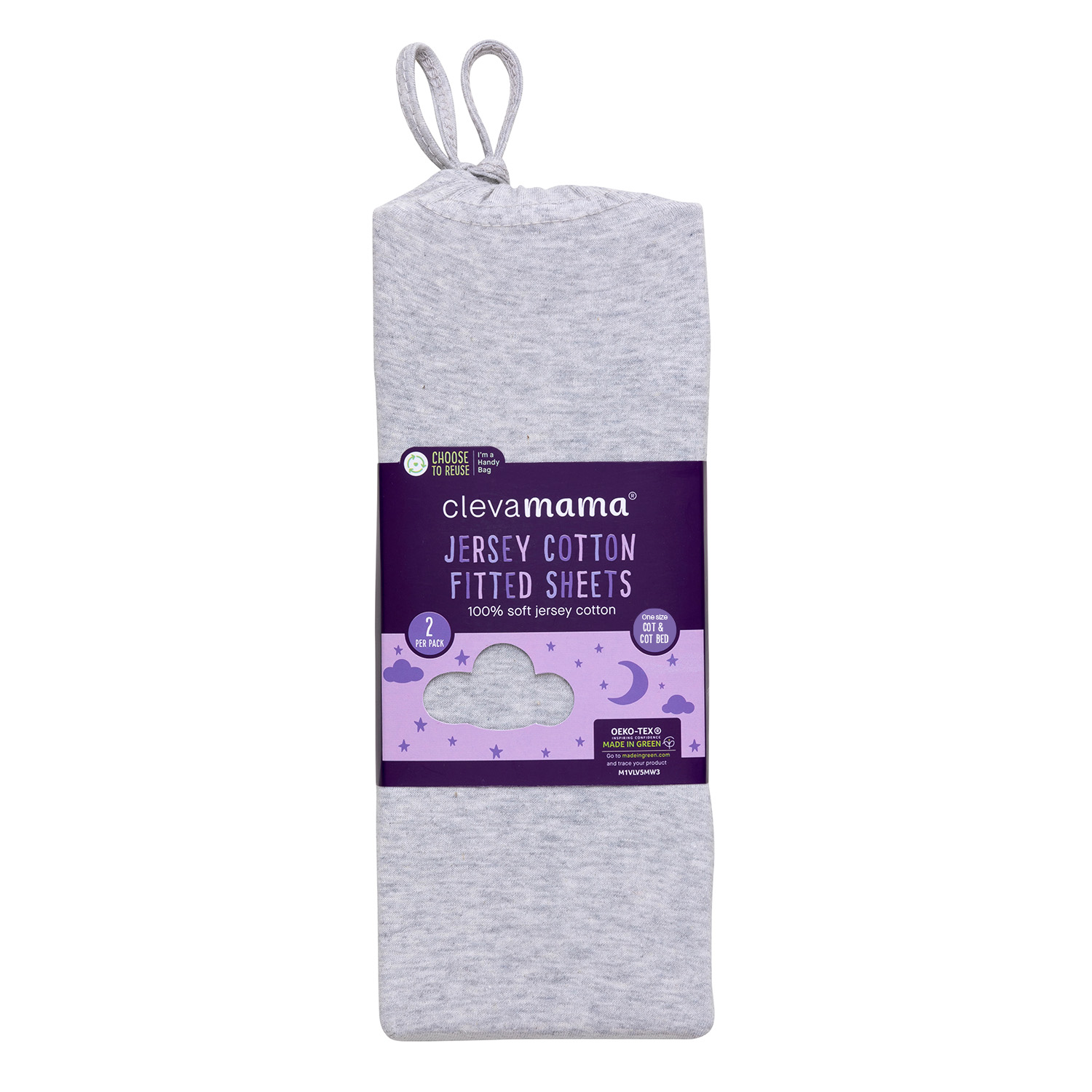 Pack 2 Sábanas Bajeras Algodón Clevamama 72x140x17cm GRIS