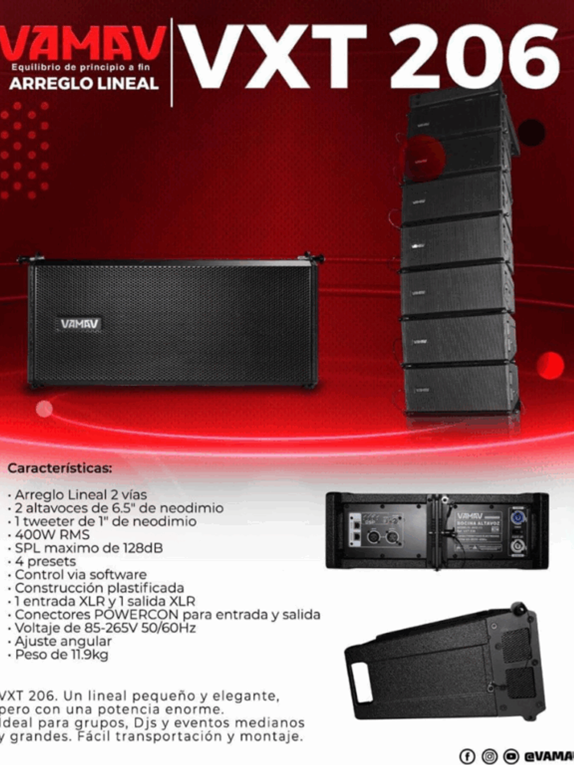 Vamav VXT 206 Line Array Activo 6.5″ 400W RMS 2