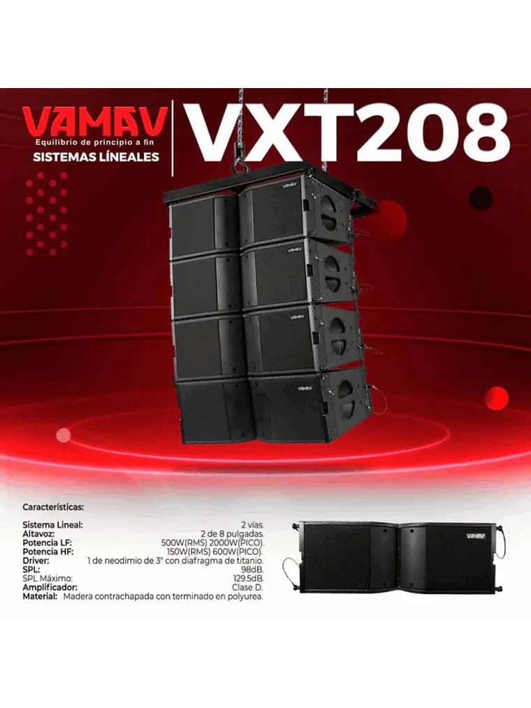 Vamav VXT 208 – Line Array Activo 8″ 500W RMS 4