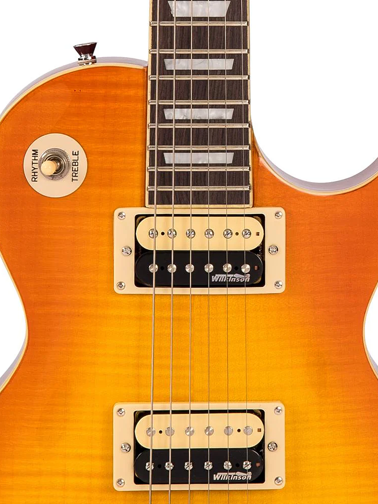 Guitarra eléctrica vintage V100T reeditada ~ Flamed thru Honeyburst 3