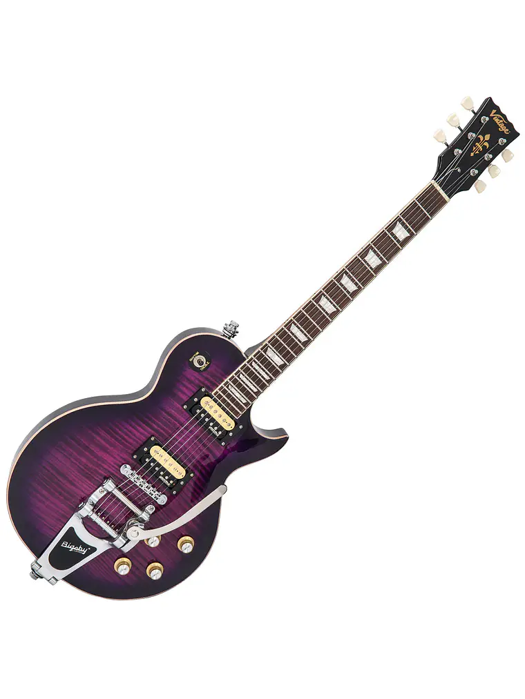 Guitarra eléctrica vintage V100  con Bigsby ~ Flamed Purpleburst 1