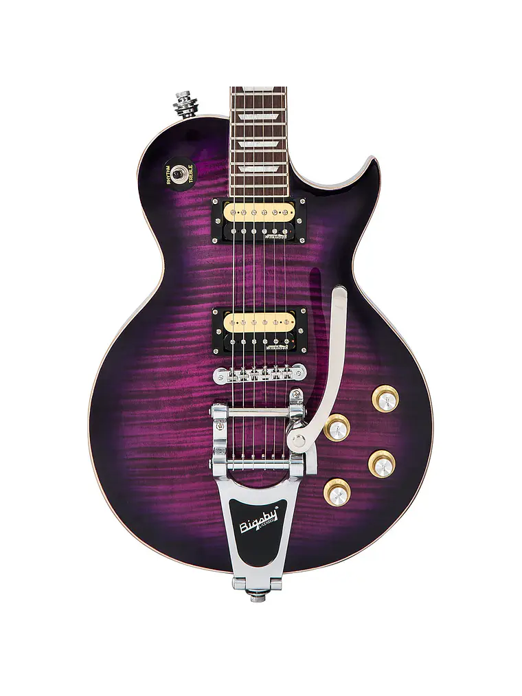 Guitarra eléctrica vintage V100  con Bigsby ~ Flamed Purpleburst 3