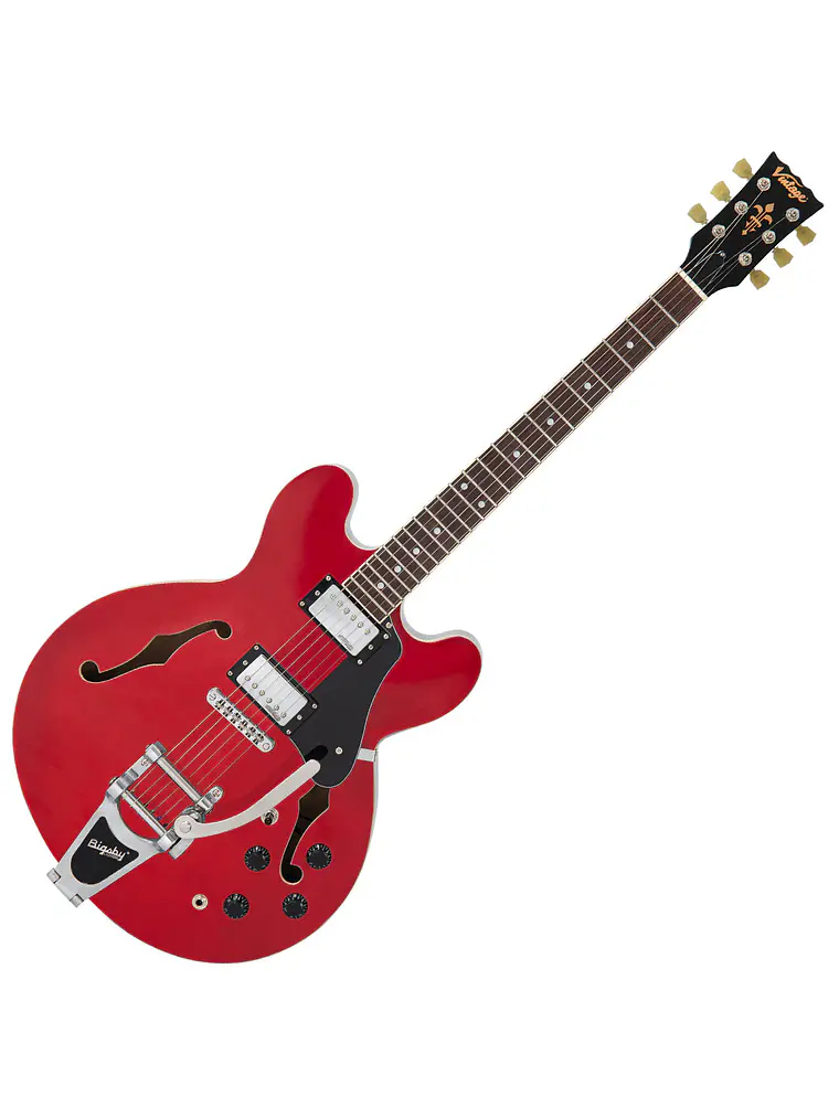 Vintage VSA500B  Guitarra semiacústica con Bigsby ~ Cherry Red 1