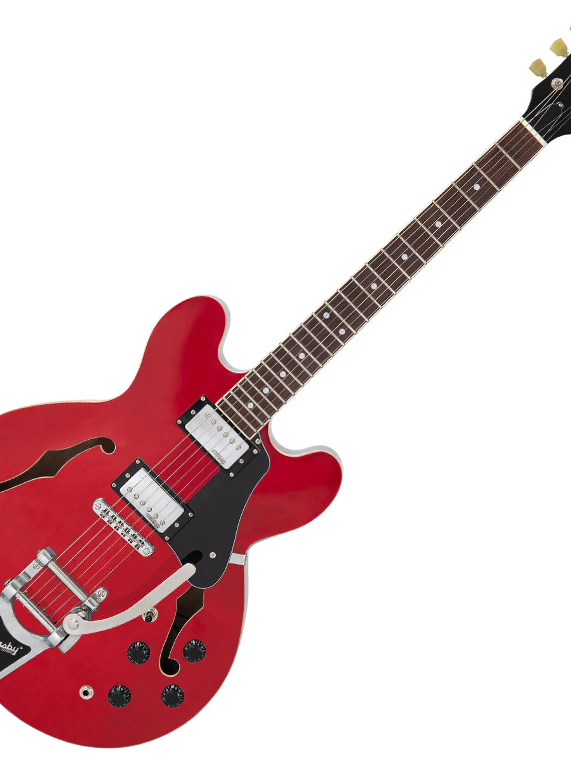 Vintage VSA500B Reeditado Guitarra semiacústica con Bigsby ~ Cherry Red 1