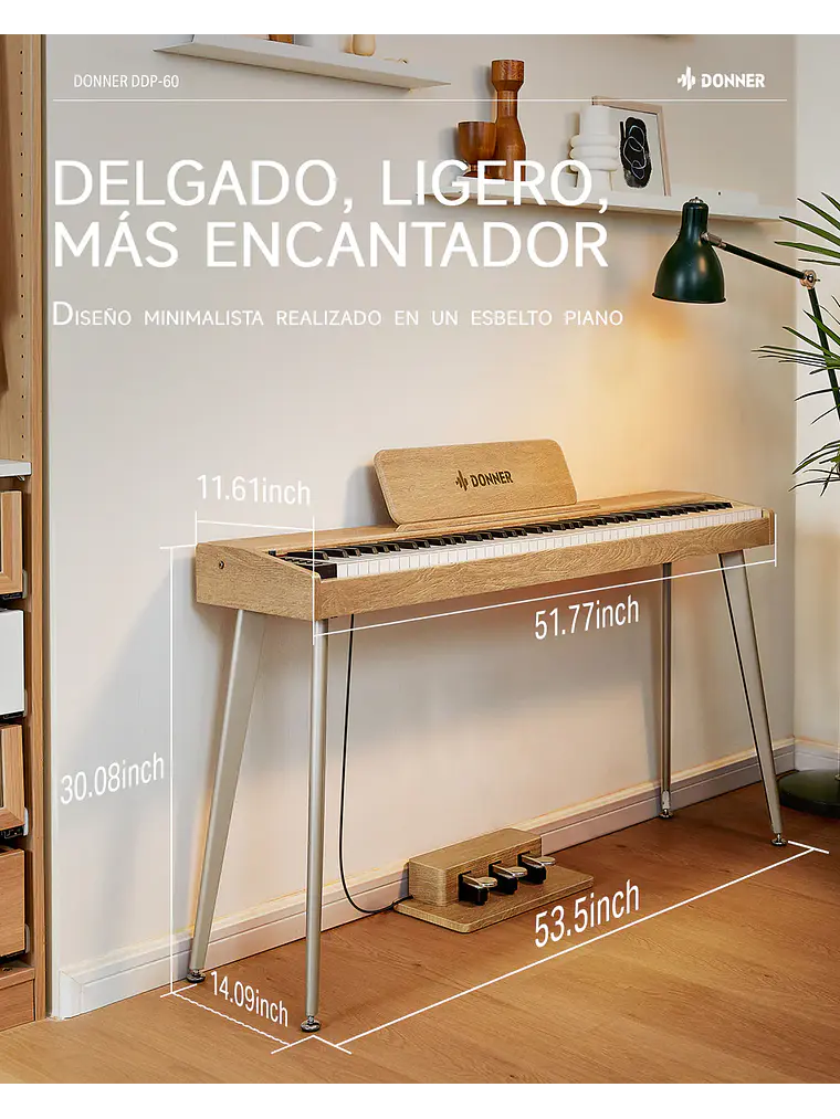 Donner DDP-60 Piano digital con teclado semi-pesado-NAT 3