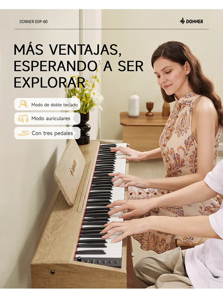 Donner DDP-60 Piano digital con teclado semi-pesado-NAT 6
