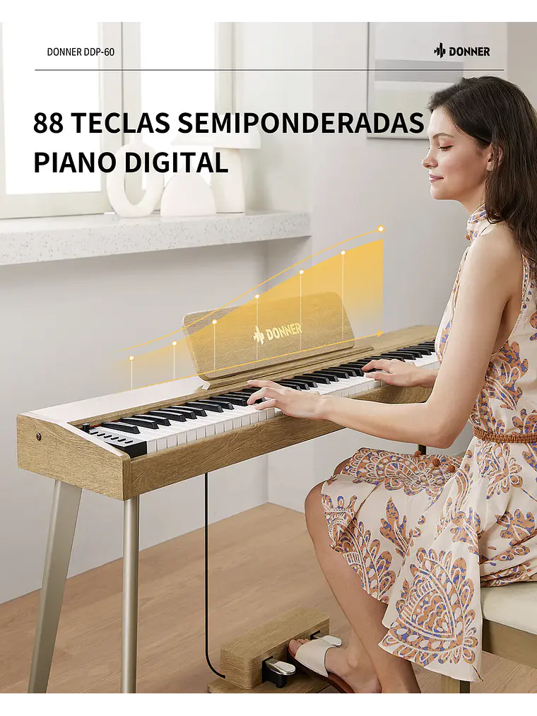 Donner DDP-60 Piano digital con teclado semi-pesado-NAT 9