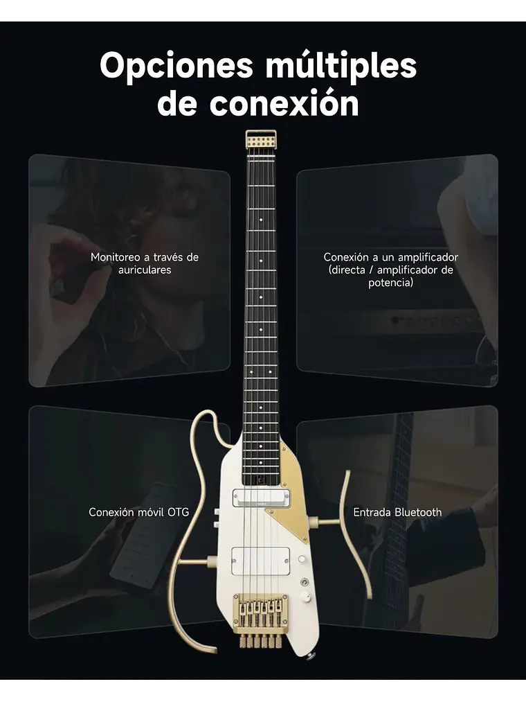 Donner HUSH™ X PRO Guitarra de viaje versátil White-Luxe 5