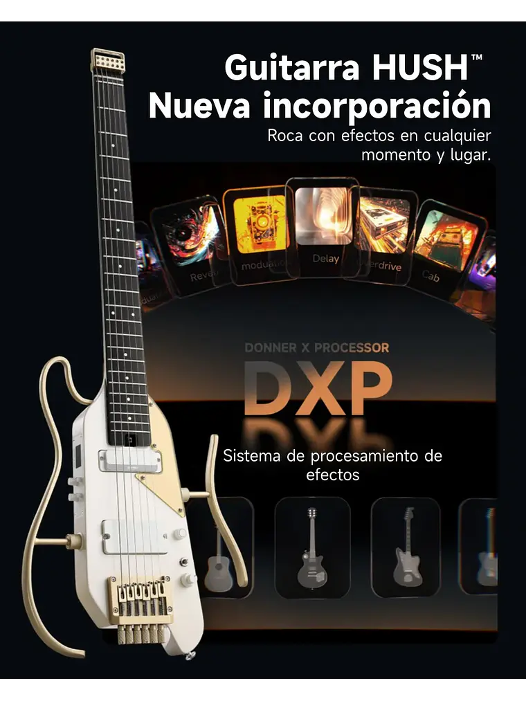 Donner HUSH™ X PRO Guitarra de viaje versátil White-Luxe 10