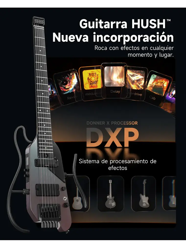 Donner HUSH™ X PRO Guitarra de viaje versátil Midnight Glow 5