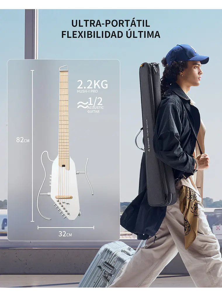 Donner HUSH™ I PRO Guitarra de viaje WHITE 9
