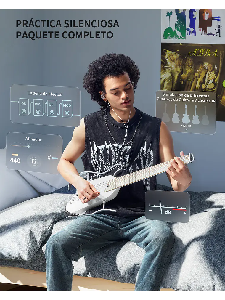 Donner HUSH™ I PRO Guitarra de viaje WHITE 12
