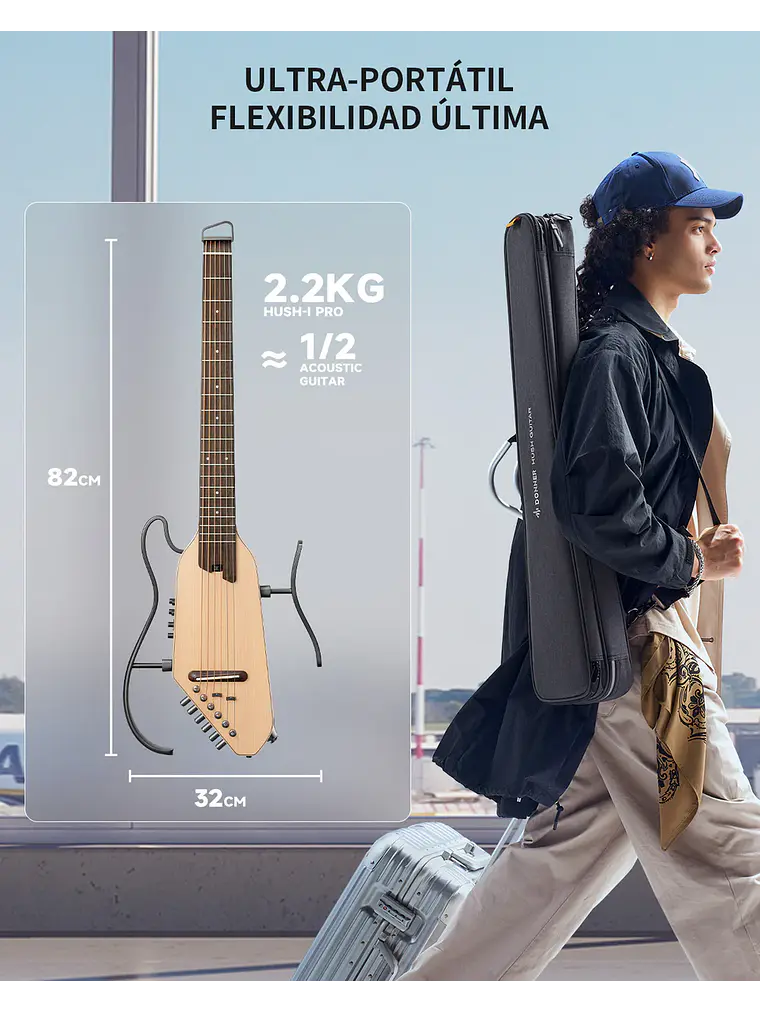 Donner HUSH™ I PRO Guitarra de viaje NAT 7