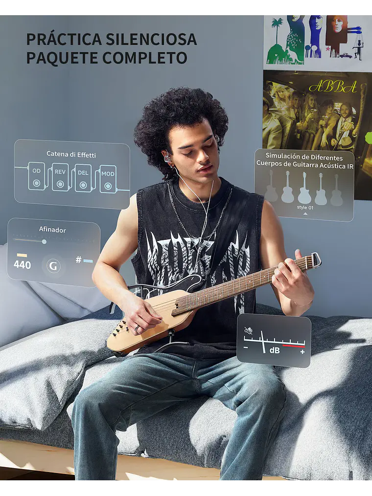 Donner HUSH™ I PRO Guitarra de viaje NAT 11