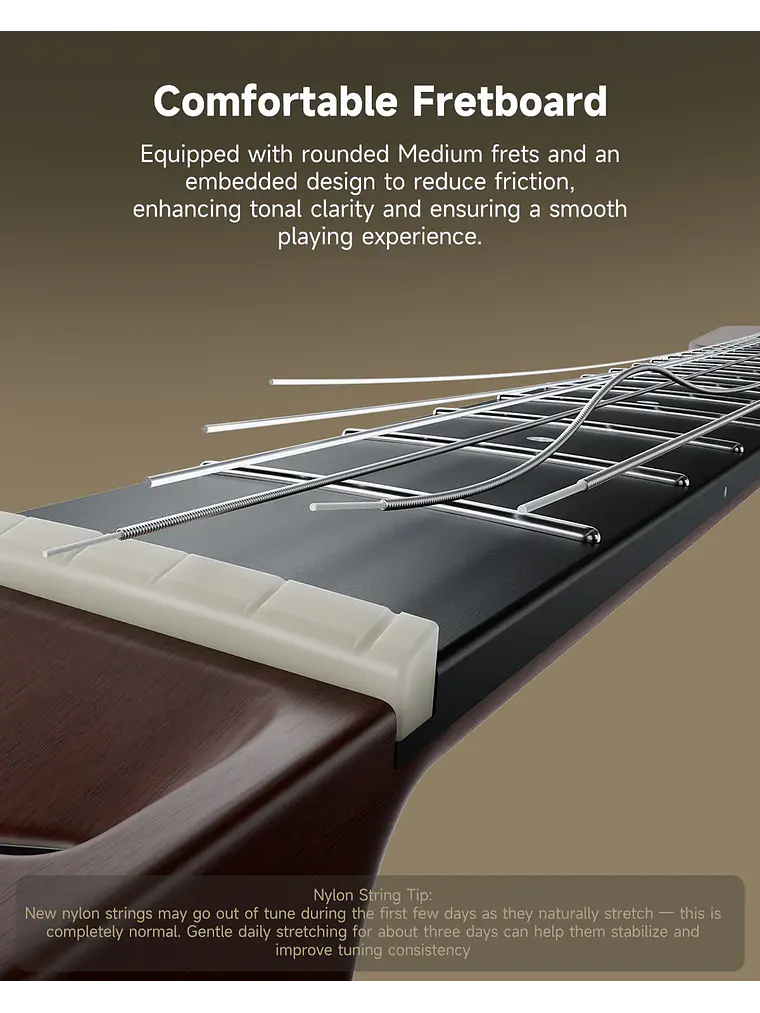 Guitarra electroacústica Donner HUSH™ C de nylon SUNBURST 20