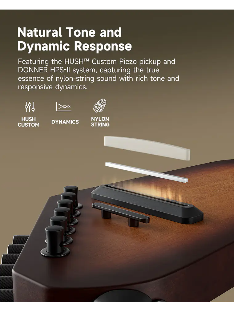Guitarra electroacústica Donner HUSH™ C de nylon SUNBURST 23