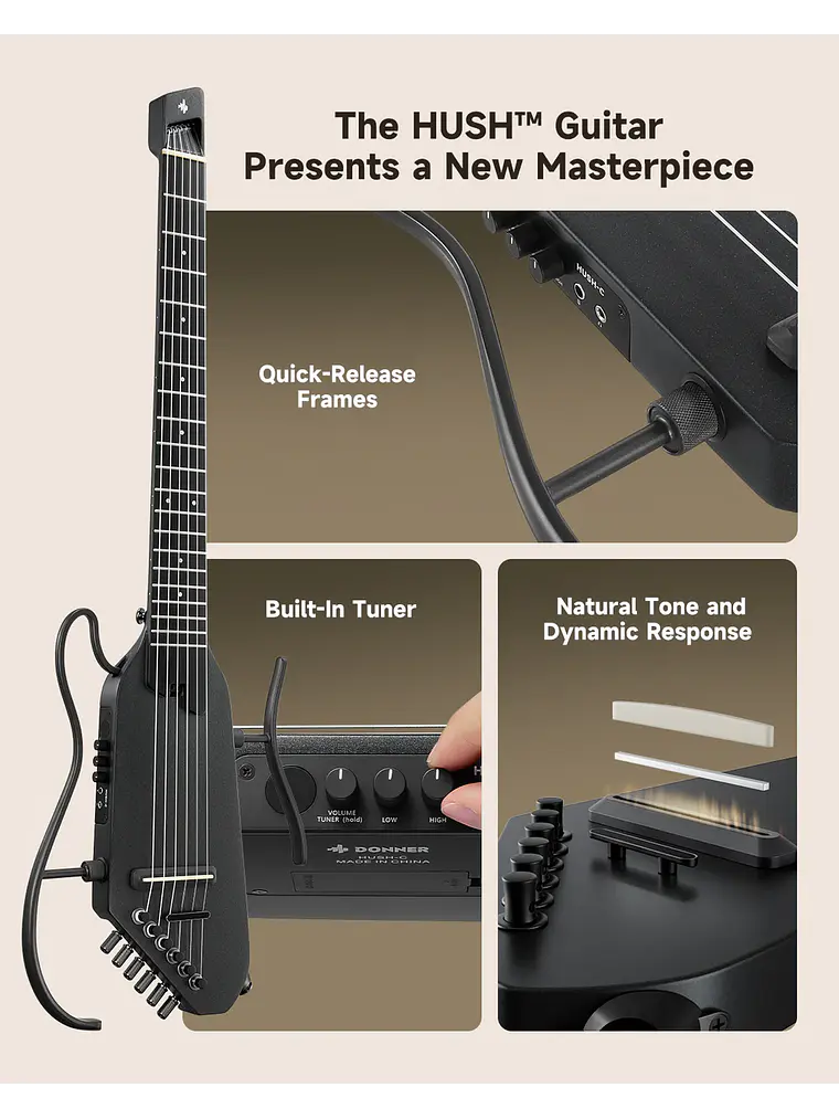Guitarra electroacústica Donner HUSH™ C de nylon BLACK 14