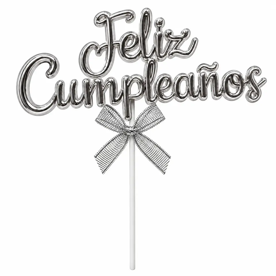 Topper para pastel Feliz cumpleaños plateado 1