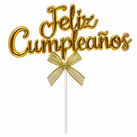 Topper para pastel Feliz cumpleaños dorado